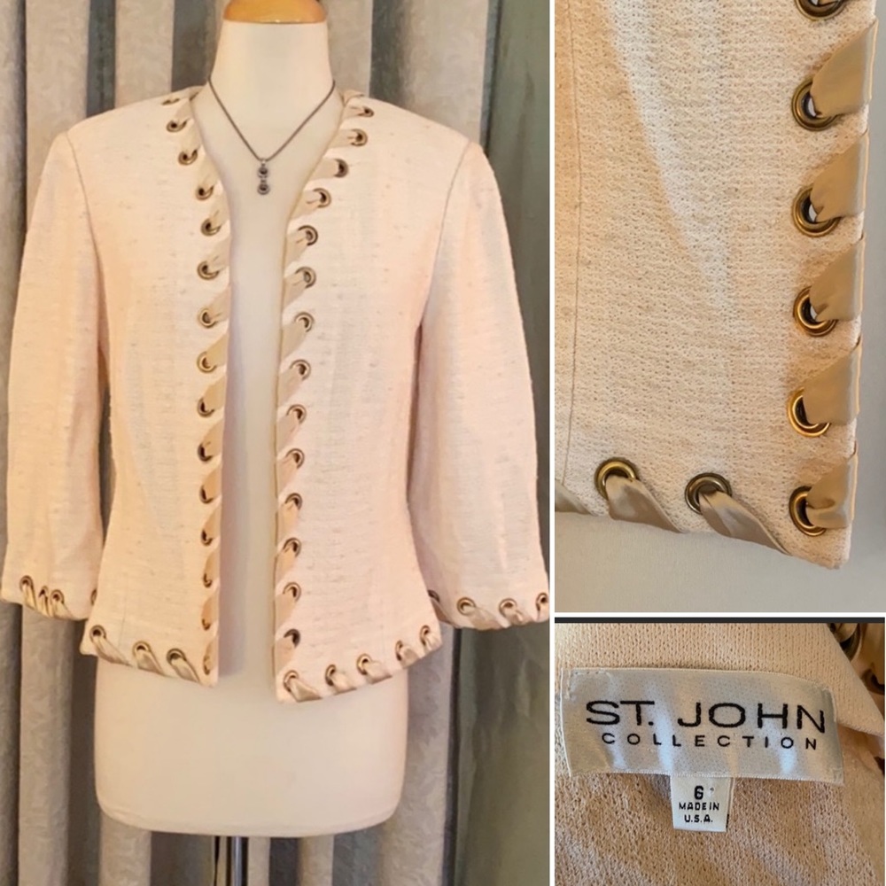 🎉HP🎉  St. John Open Ivory Jacket Grommet Ribbon